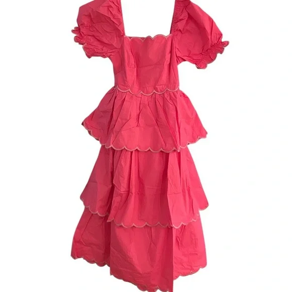English Factory Scallop Tiered Maxi Dress Size Medium Pink NEW With Tags 185.00 - Picture 3 of 11